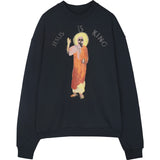 Jesus Is King T Shirt Ins Hype Five Big Talker Portrait Printing Sweater Men's and Women's round Neck Loose Long Sleeves Coat