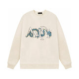 Amiri Sweatshirt Autumn/Winter AMI Blue Dragon Letter Pattern Crew Neck Pullover Sweater