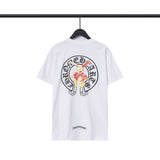 CHH Chrome Heart T Shirts Croix Cross Leather Printed Short Sleeve T-Shirt