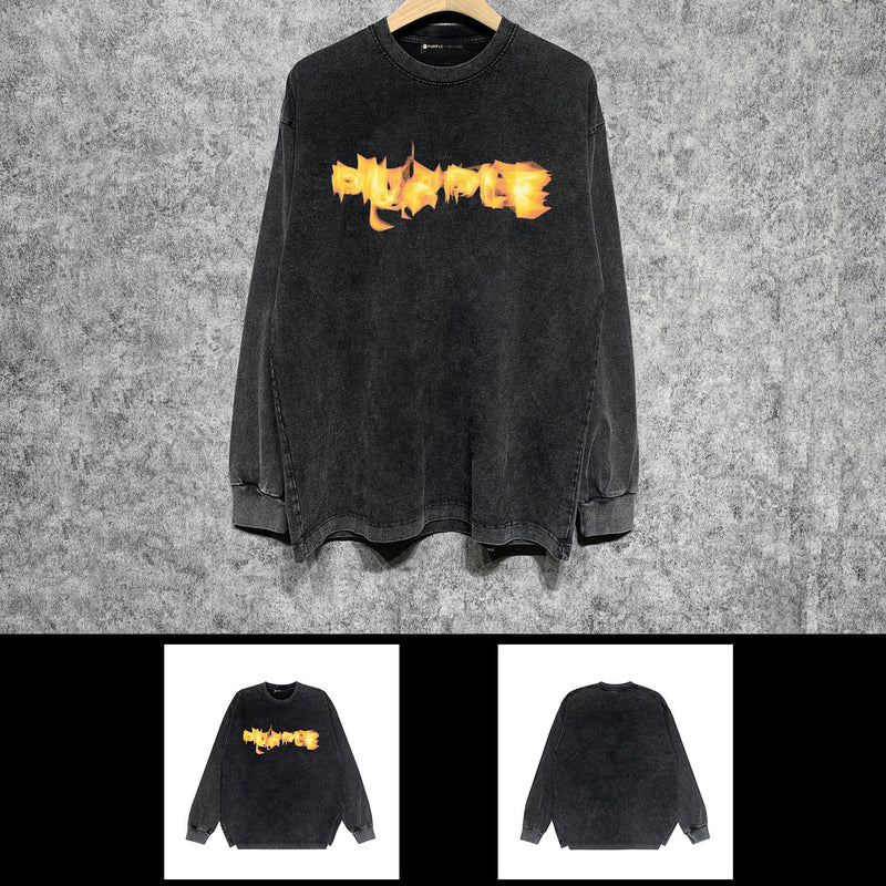 Purple Brand Distressed Long Sleeve Shirt Fashion Distressed Loose Long-sleeved Top