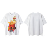 Men Vintage T-Shirts vintageM French Fries Cartoon Print Short Sleeve Loose Casual