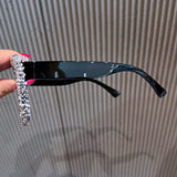 Trendy punk glasses double beam rhinestones