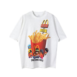 Men Vintage T-Shirts vintageM French Fries Cartoon Print Short Sleeve Loose Casual