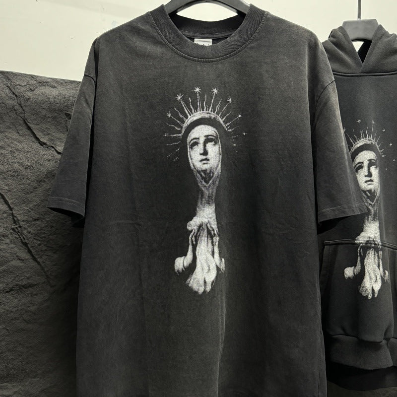 Men Vintage T-Shirts Saint Michael "Virgin Mary" Washed Distressed T-Shirts