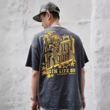 Men Vintage T-Shirts vintage washed and old short-sleeved loose casual T-shirts