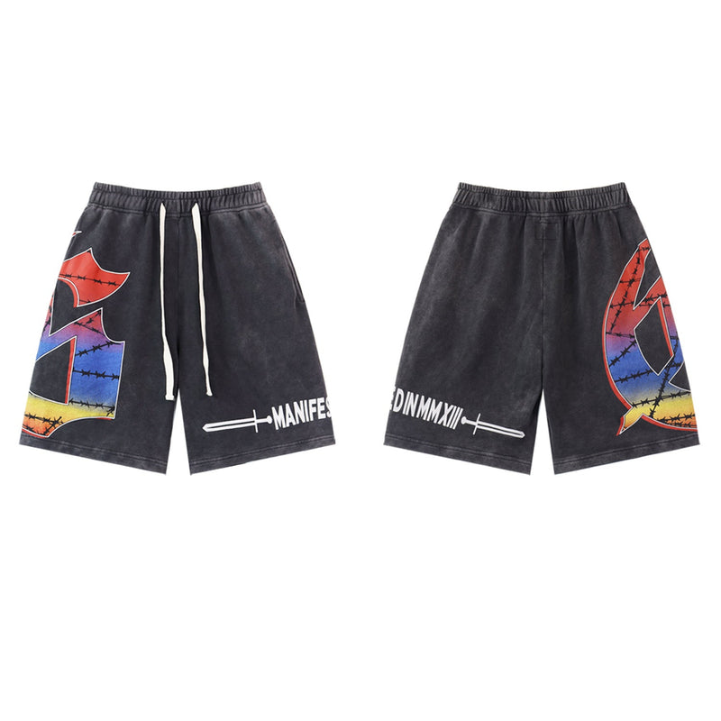 Godspeed Shorts GOD Letter Pattern Casual Loose Shorts