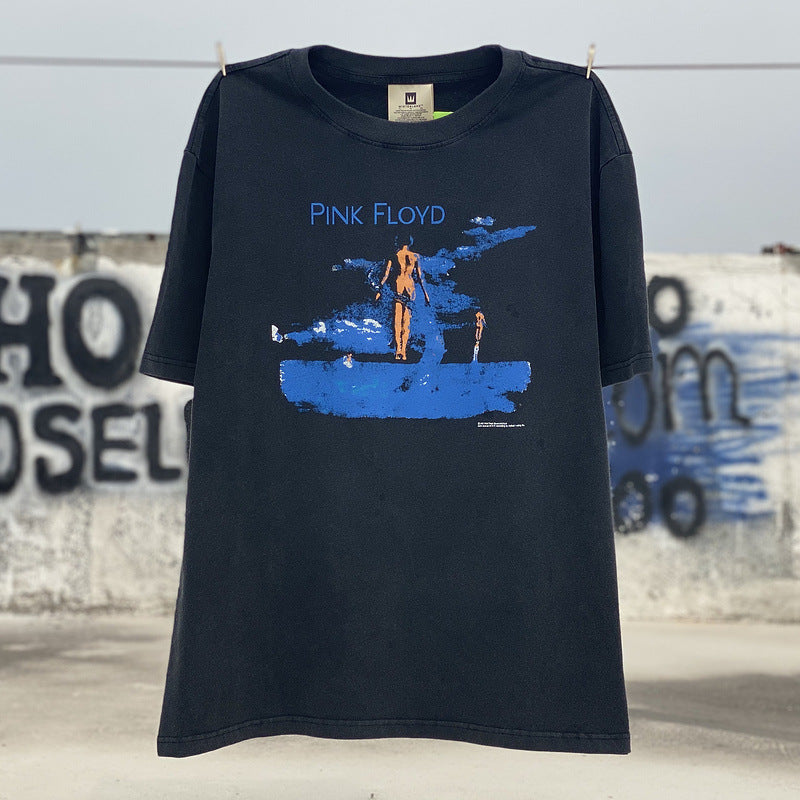 Men Vintage T-Shirts Vintage Old Wash Short Sleeve Pink Floyd Pink Floyd Band