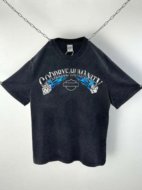 Men Vintage T-Shirts "Goodbye Humanity" Washed Distressed T-Shirts