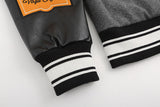 Off White Jacket Spring OW Skull Decal Woolen Splicing Leather Sleeve Heavy Industry Embroidered Jacket