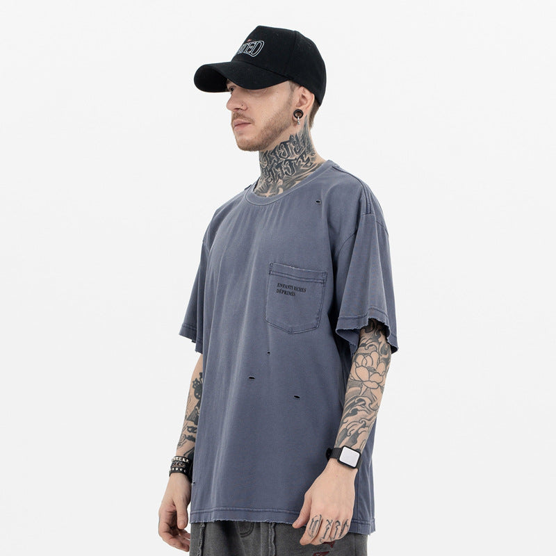 ERD T Shirts Retro Gradient Dyeing Short Sleeve T-shirt