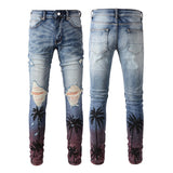 Amiri Jeans Coconut Pattern Ripped Stretch Slim #6597