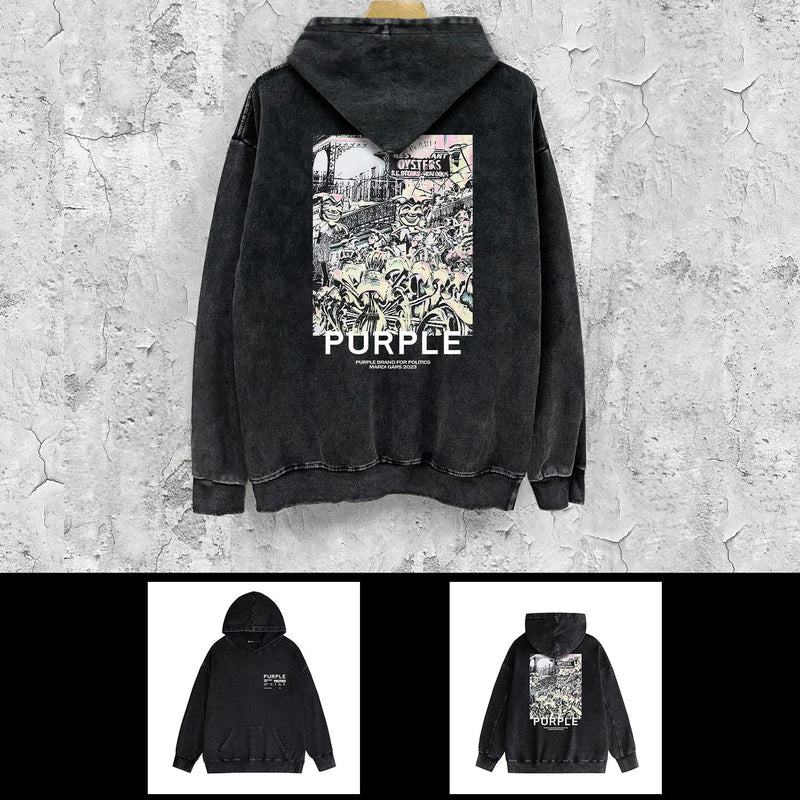 Purple Brand Distressed Hoodie Fashion Old Loose Hooded Sweater