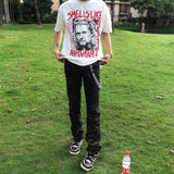Men Vintage T-Shirts Vintage Red Cobain's suicide note High Street Short Sleeve Washing Water Old Loose