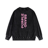 Purple Brand Distressed Sweatshirt Fashion Washed Black Long Sleeves Top