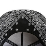 Trendy flat brimmed hat cashew pattern printing embroider leather hat