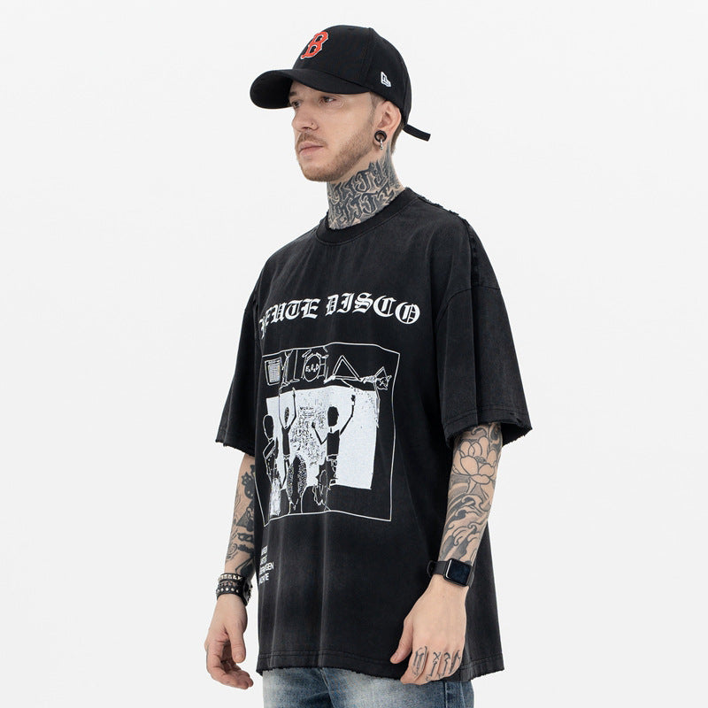 ERD T Shirts Melancholy Boy Gothic Printed Short Sleeve T-shirt Men and Women