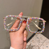 Trendy punk glasses double beam diamond