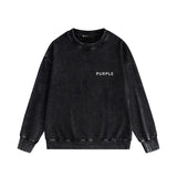 Purple Brand Distressed Sweatshirt Fashion Washed Black Long Sleeves Top