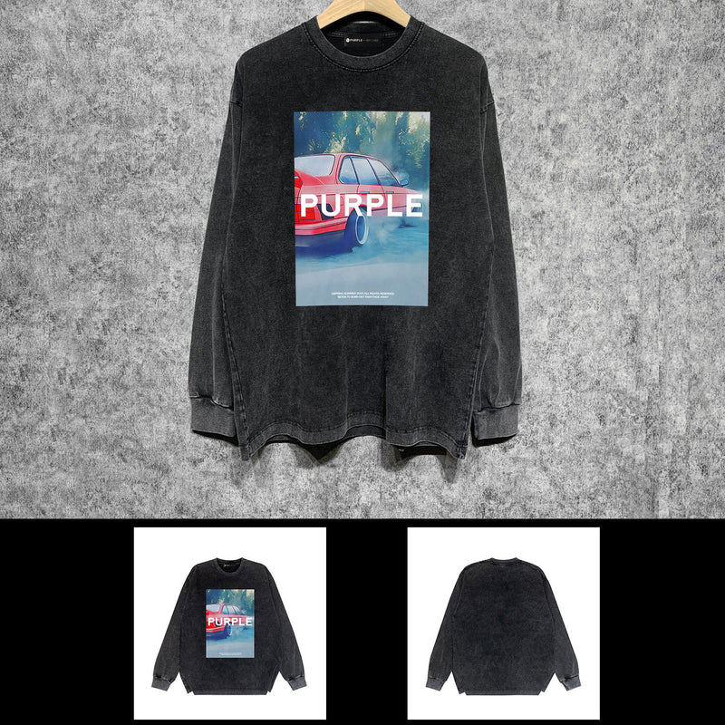 Purple Brand Distressed Long Sleeve Shirt Fashion Distressed Loose Long-sleeved Top