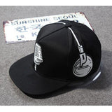 Trendy flat brimmed hat headphone microphone shade