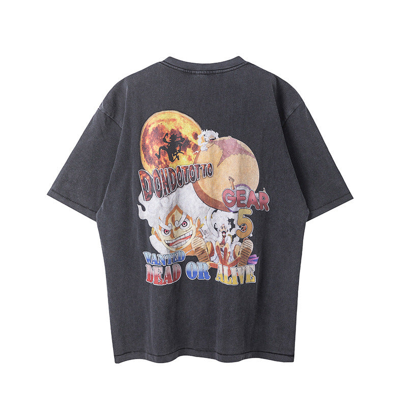 Mens Vintage T-Shirts Cartoon Wash Loose