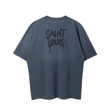 Men Vintage T-Shirts ssaint flower washed and old short-sleeved casual T-shirt