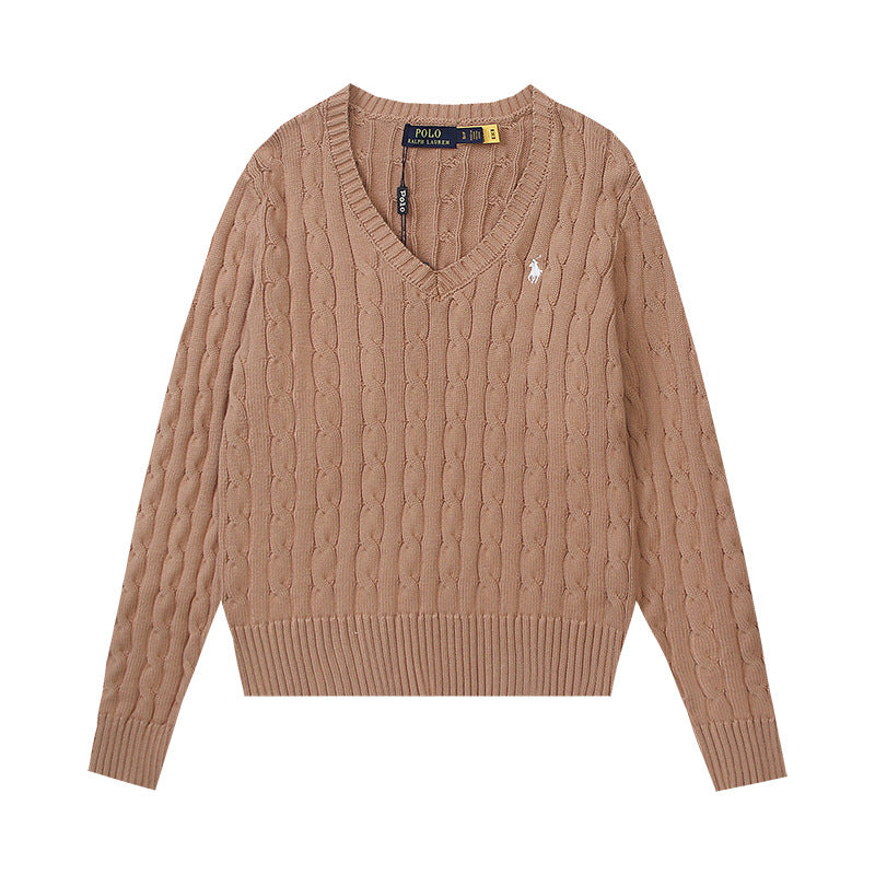 Ralph Lauren Knitted sweaters Vintage V-neck twisted embroidered wool bottomed knitted sweater