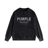 Purple Brand Distressed Sweatshirt Fashion Washed Black Long Sleeves Top