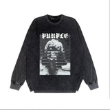 Purple Brand Distressed Long Sleeve Shirt Fashion Distressed Loose Long-sleeved Top