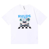 Rhude T Shirt F1 Racing Letter Logo Pattern Short Sleeve T-Shirt