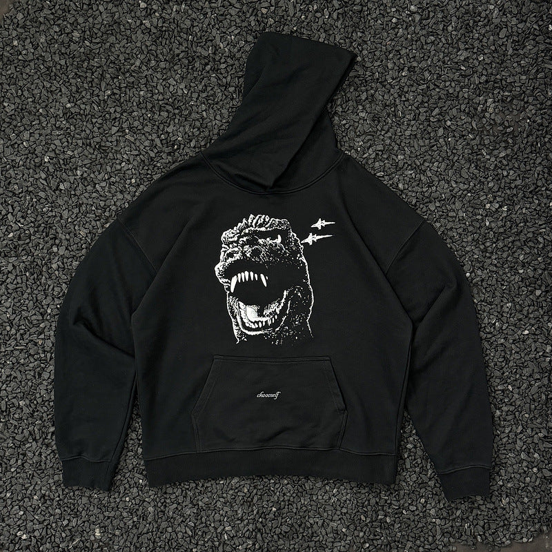Mens Vintage T-Shirts vintage Godzilla Loose Couple Hooded Sweater