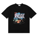 Rhude T Shirt Alphabet Coconut Racing Pattern Short Sleeve T-Shirt