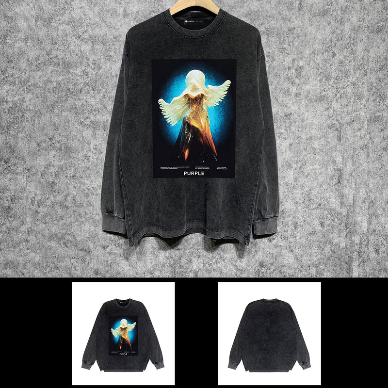 Purple Brand Distressed Long Sleeve Shirt Fashion Distressed Loose Long-sleeved Top
