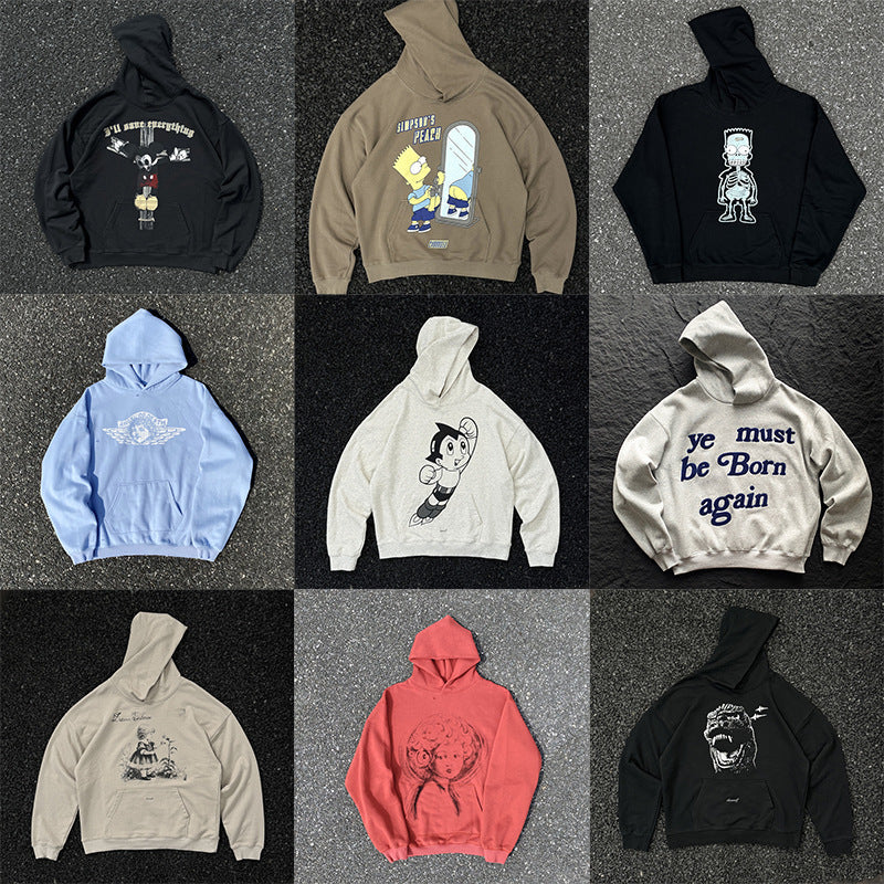 Mens Vintage T-Shirts printed fleece hooded sweater vintage