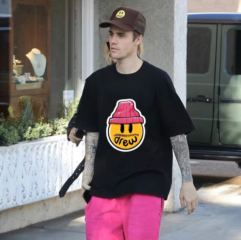 Drew T Shirts Smiley Red Hat Printed T-shirt