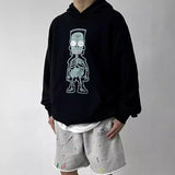 Men Vintage T-Shirts vintage Simpson print loose couple hooded