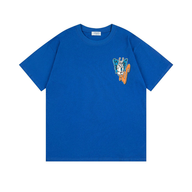 Off White T Shirts OW Cartoon Animal Pattern Crew Neck Pullover Short Sleeves