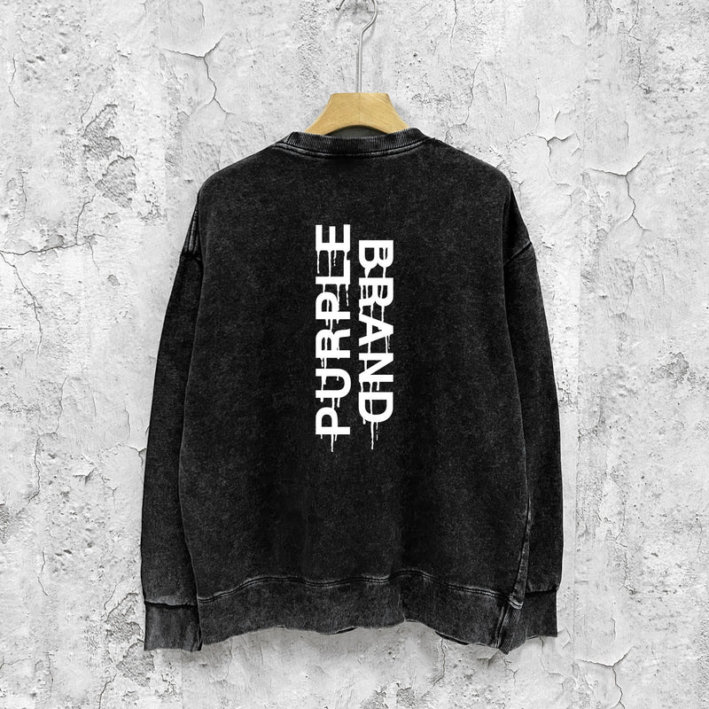 Purple Brand Distressed Sweatshirt Fashion Washed Black Long Sleeves Top