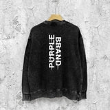 Purple Brand Distressed Sweatshirt Fashion Washed Black Long Sleeves Top