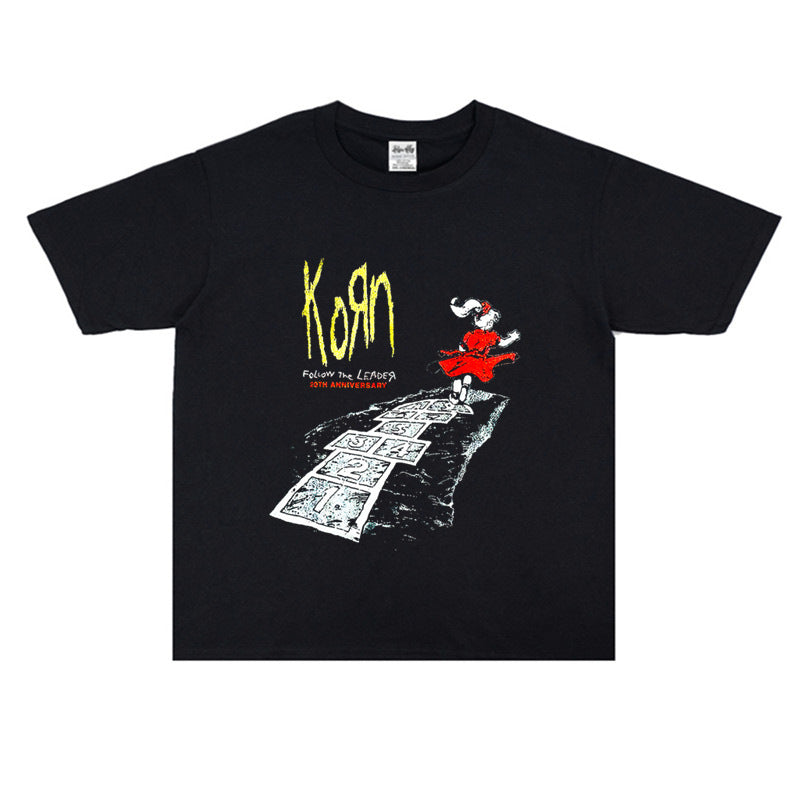 Rock Star T Shirt Korn Band Rock Print Personalized T-shirt Short Sleeve Loose Cotton Men and Women