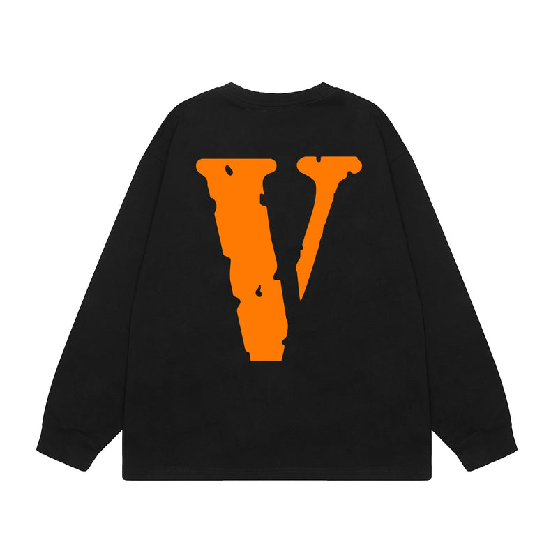 Vlone Sweatshirts Autumn and Winter Orange Big V Letter Crew Neck Pullover