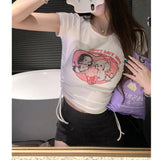 Vintage Y2g Shirts Drawstring Slim Waist Short Sleeve T-shirt for Women