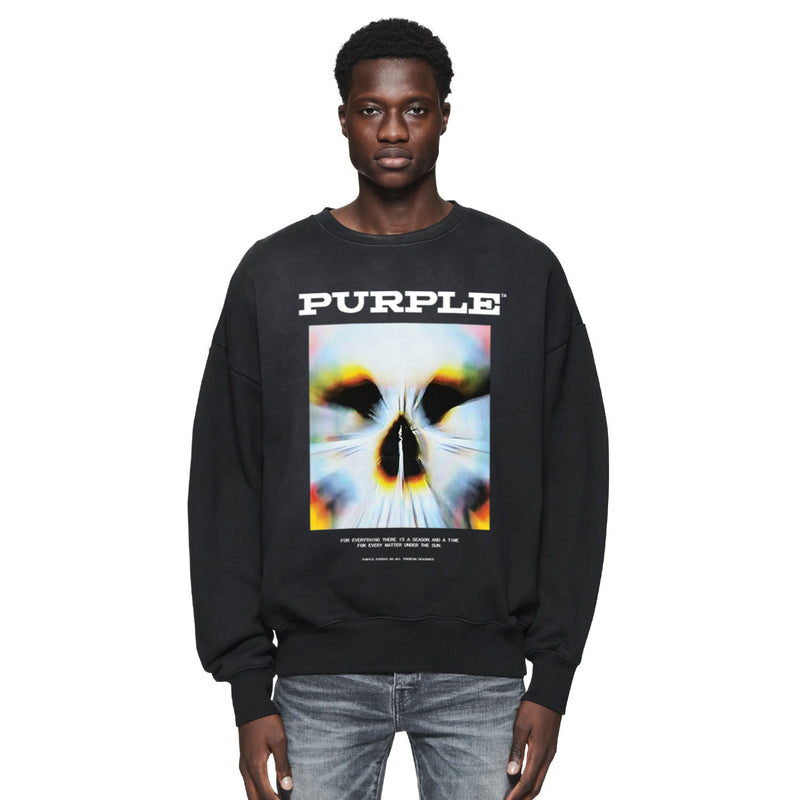 Purple Brand Distressed Sweatshirt Fashion Washed Black Long Sleeves Top