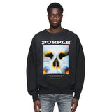 Purple Brand Distressed Sweatshirt Fashion Washed Black Long Sleeves Top