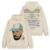 Drake Hoodie Vintage Printed Washed Short Sleeve T-Shirt