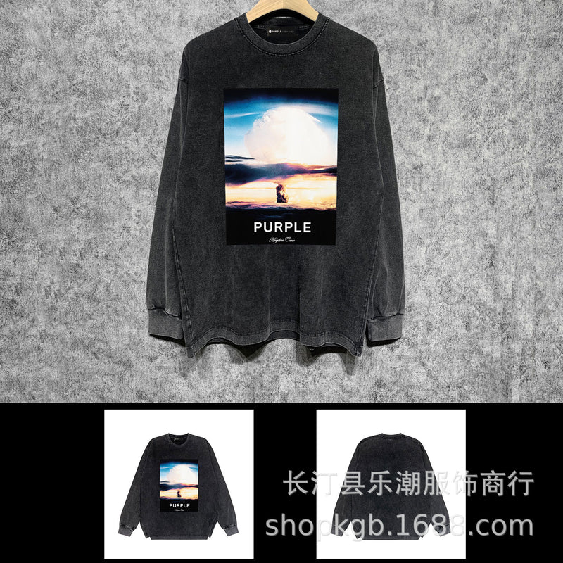 Purple Brand Distressed Long Sleeve Shirt Fashion Distressed Loose Long-sleeved Top