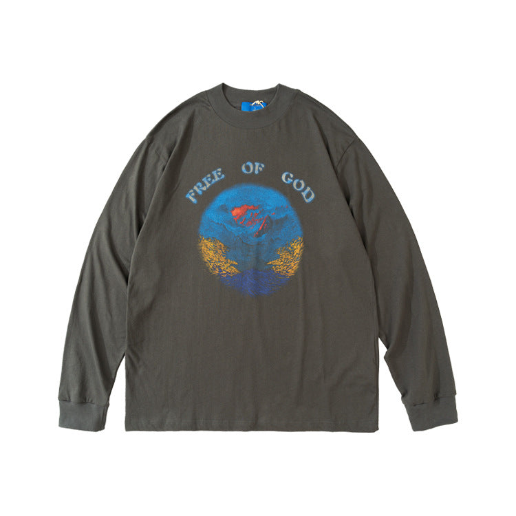 Jesus Is King Sweatshirt Autumn and Winter Trendy Free Printed Loose round Neck Long Sleeve T-shirt for Men