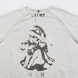 Mens Vintage T-Shirts Saint Michael Crew Neck Sweater Loose Versatile Long Sleeves