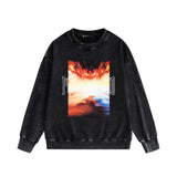 Purple Brand Distressed Sweatshirt Fashion Washed Black Long Sleeves Top