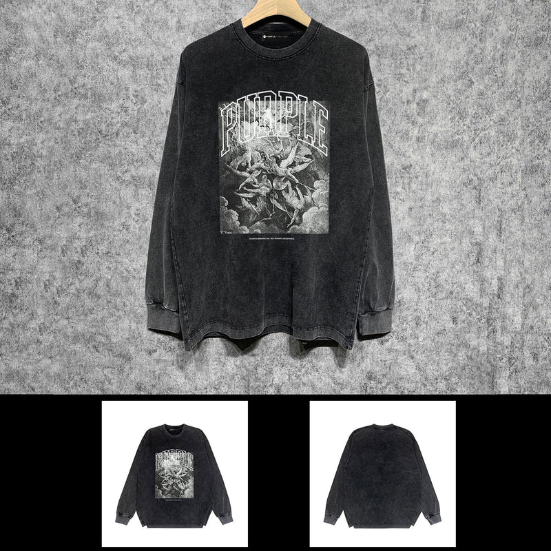 Purple Brand Distressed Long Sleeve Shirt Fashion Distressed Loose Long-sleeved Top